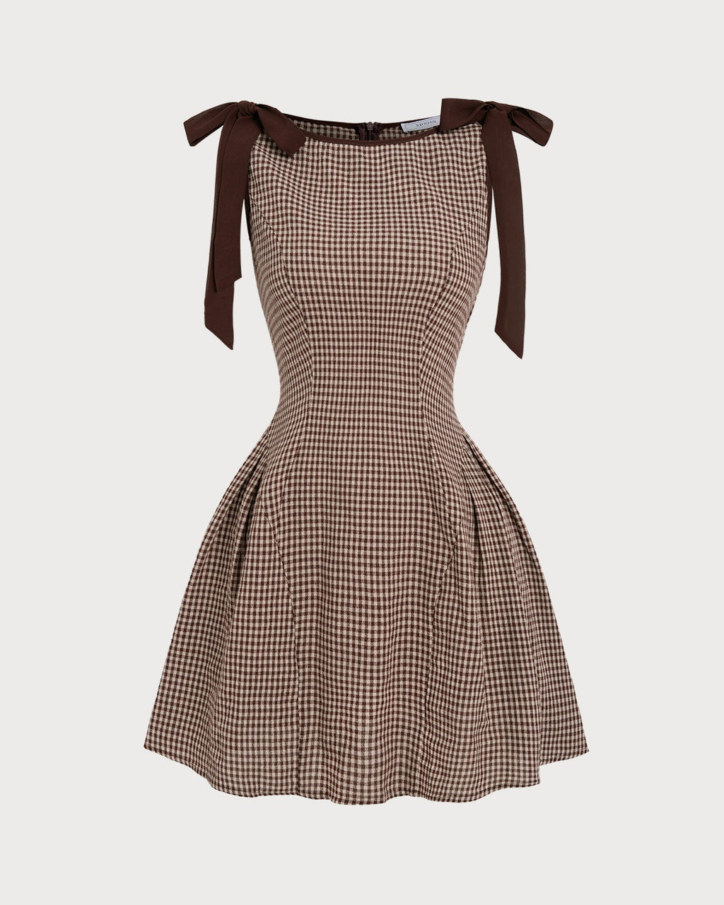 Brown Gingham Tie Strap Mini Dress