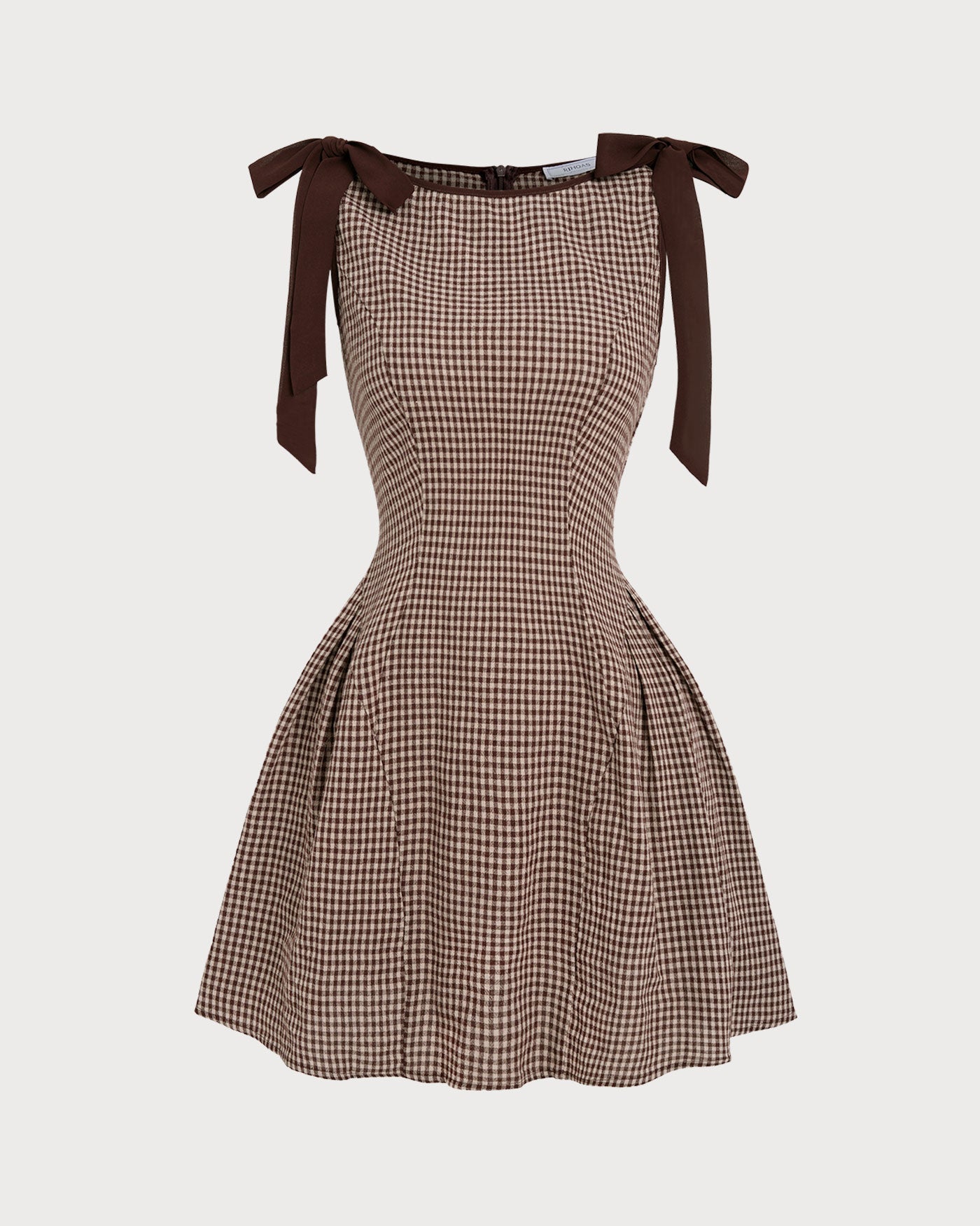 Brown Gingham Tie Strap Mini Dress
