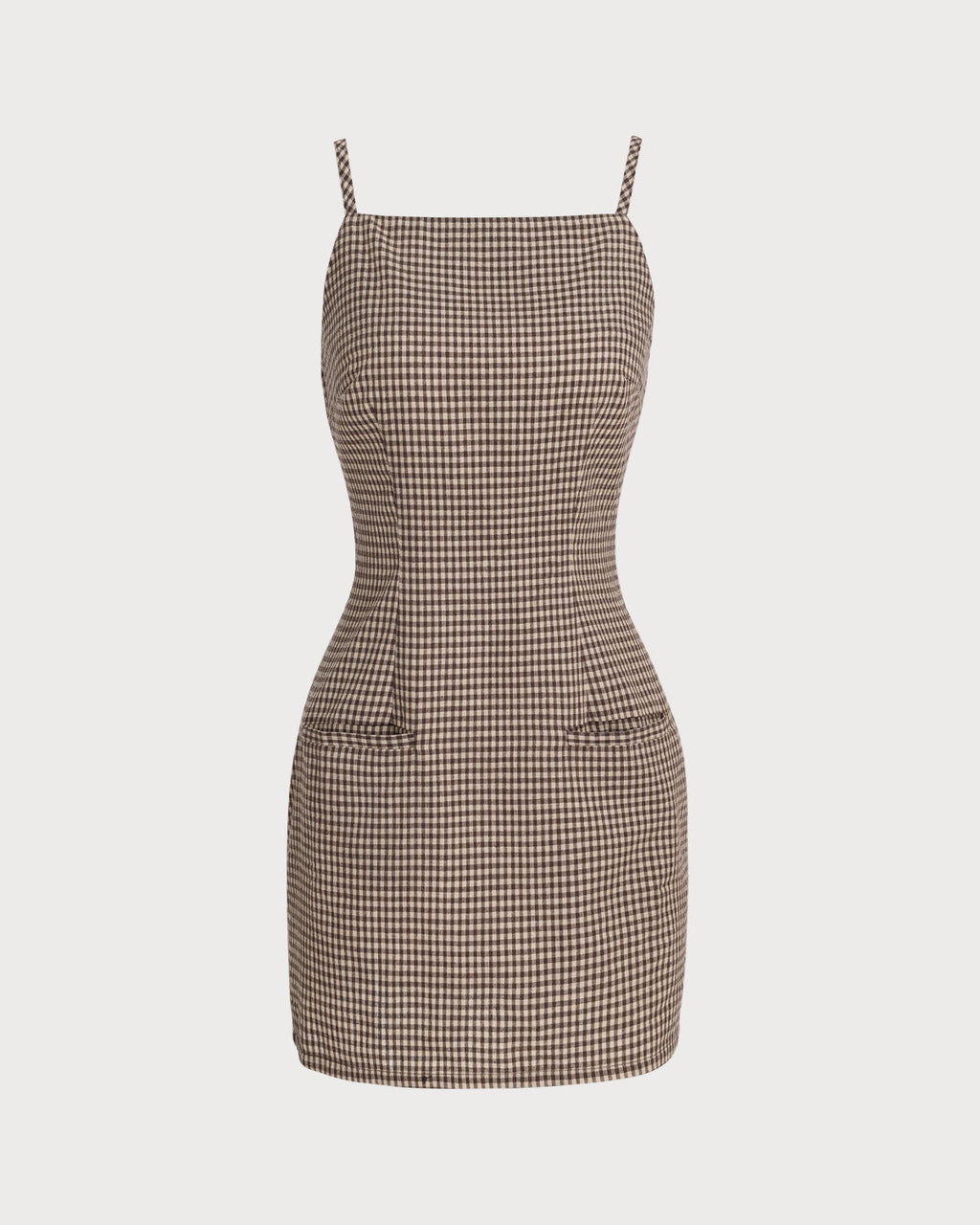 Brown Gingham Slip Mini Dress