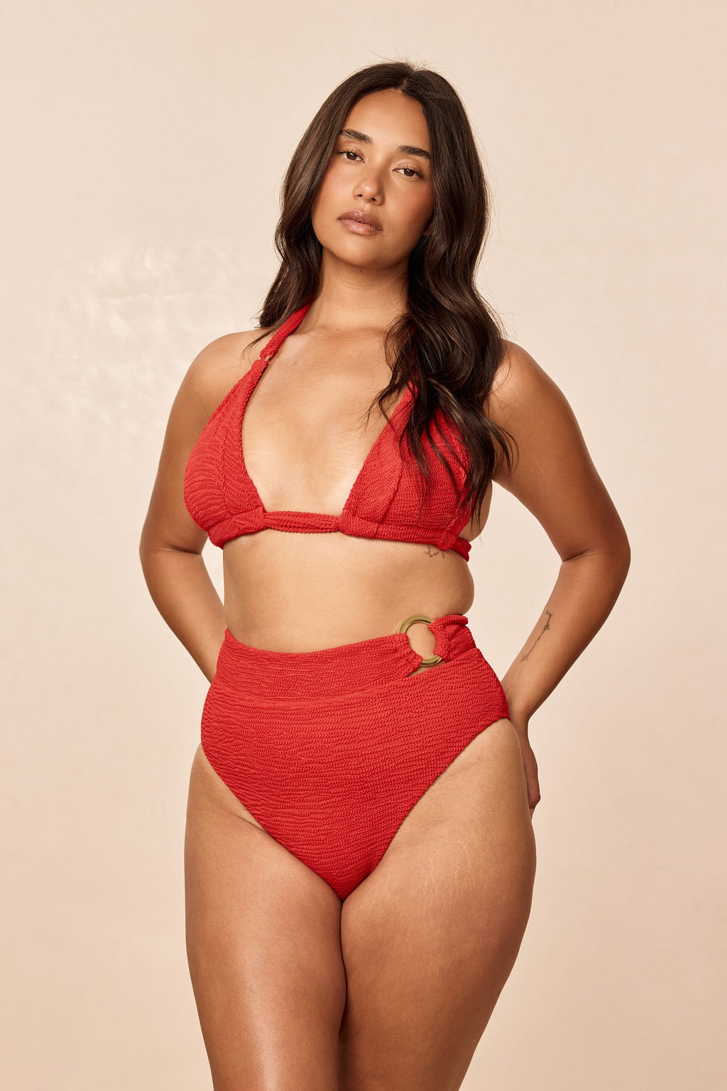 Top de Bikini Morocco Chili Pepper – Textura Crinkle Rojo Intenso