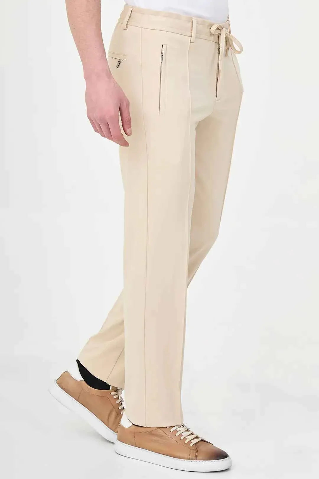 Abilene Beige Drawstring Waist Dress Pants