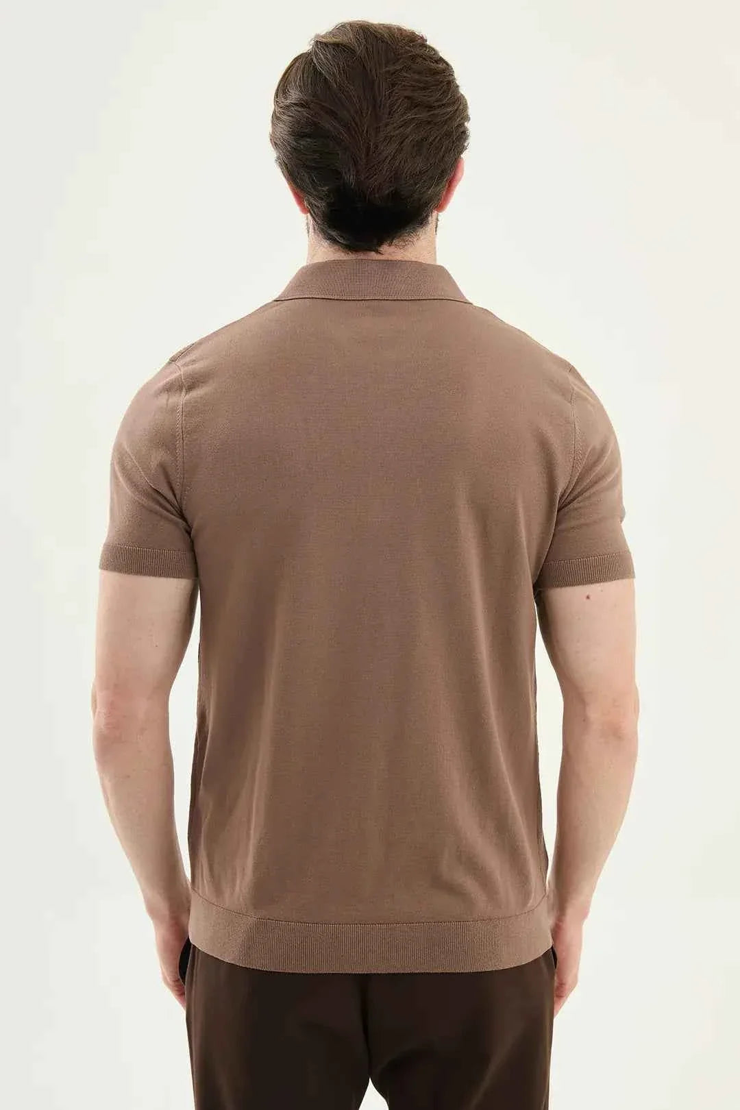 Polo Abilene de Punto Texturizado Medio Cremallera Marrón