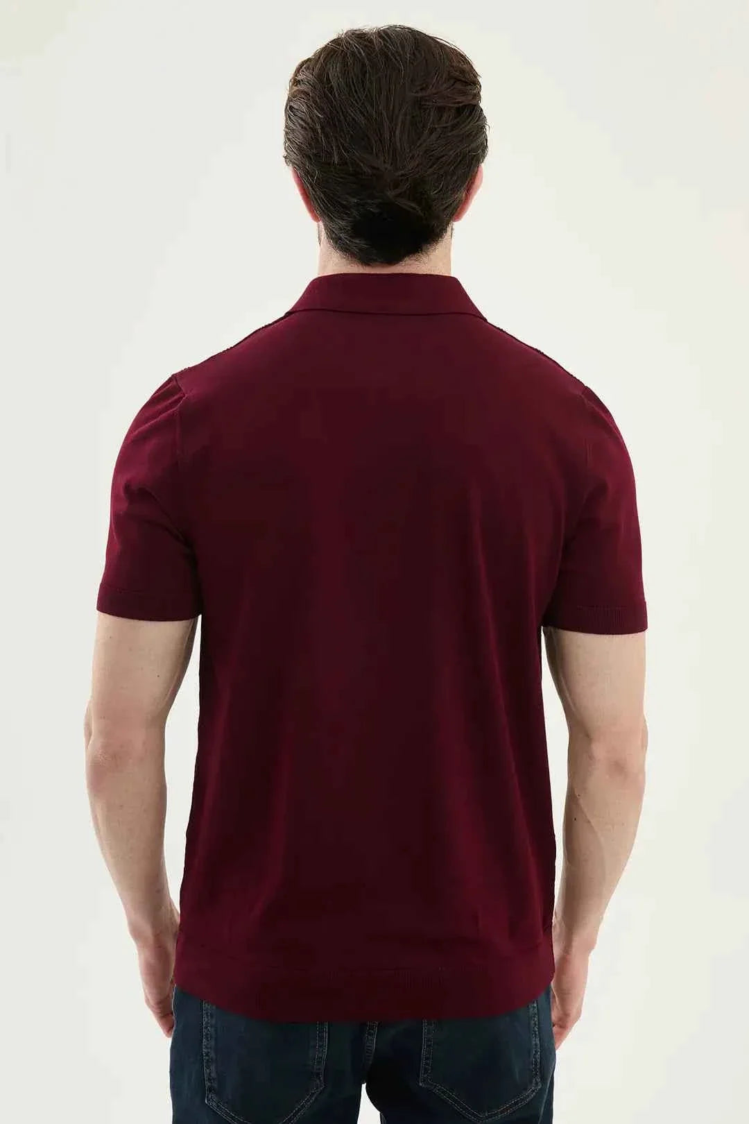 Polo Abilene de Punto Texturizado Medio Cremallera Burdeos