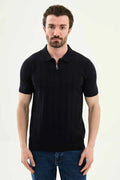 Polo Abilene de Punto Texturizado Medio Cremallera Azul Oscuro