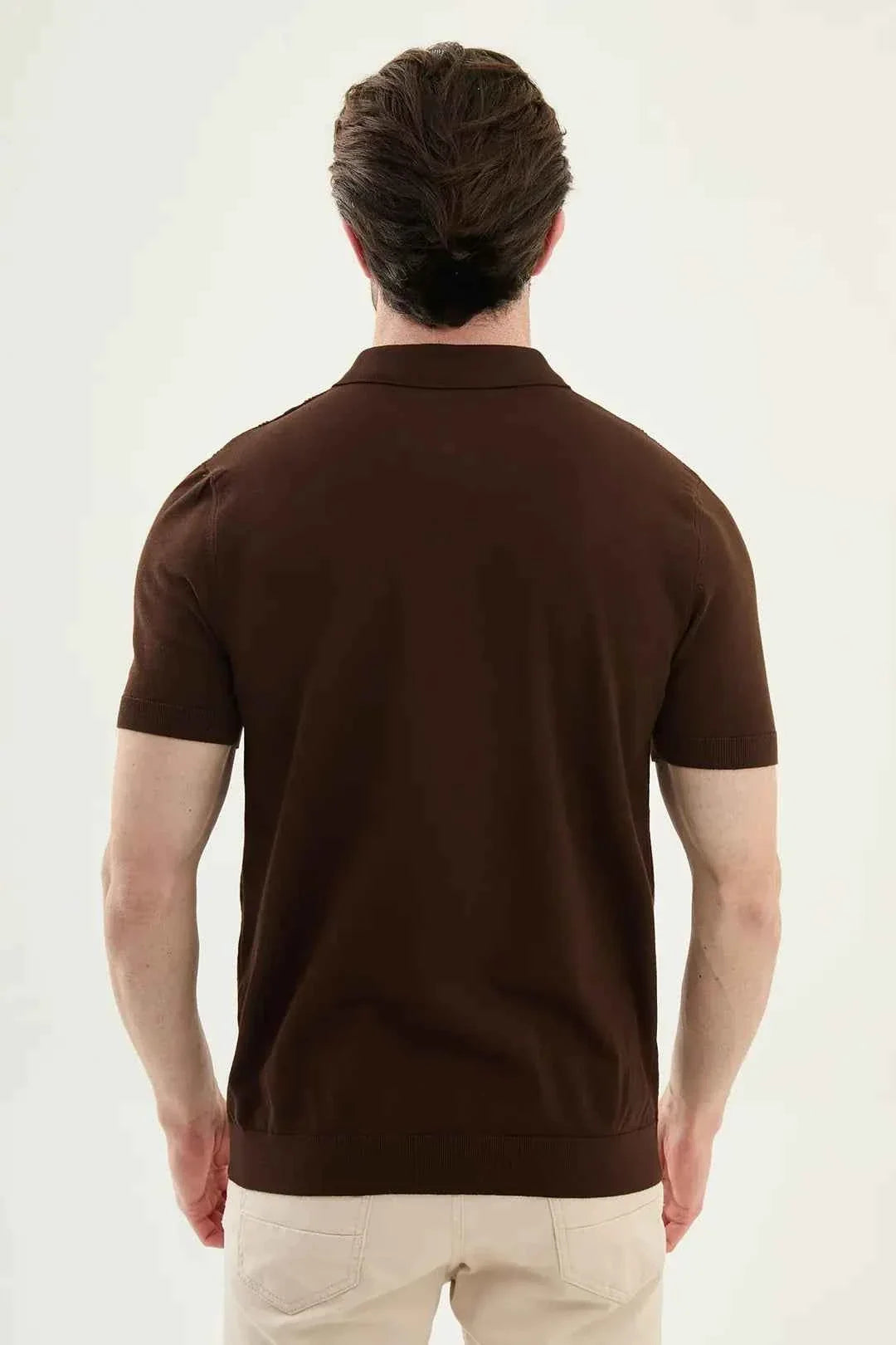 Polo Abilene de Punto Texturizado Medio Cremallera Marrón Oscuro