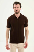 Polo Abilene de Punto Texturizado Medio Cremallera Marrón Oscuro