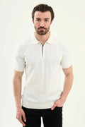 Polo Abilene de Punto Texturizado Medio Cremallera Blanco Roto