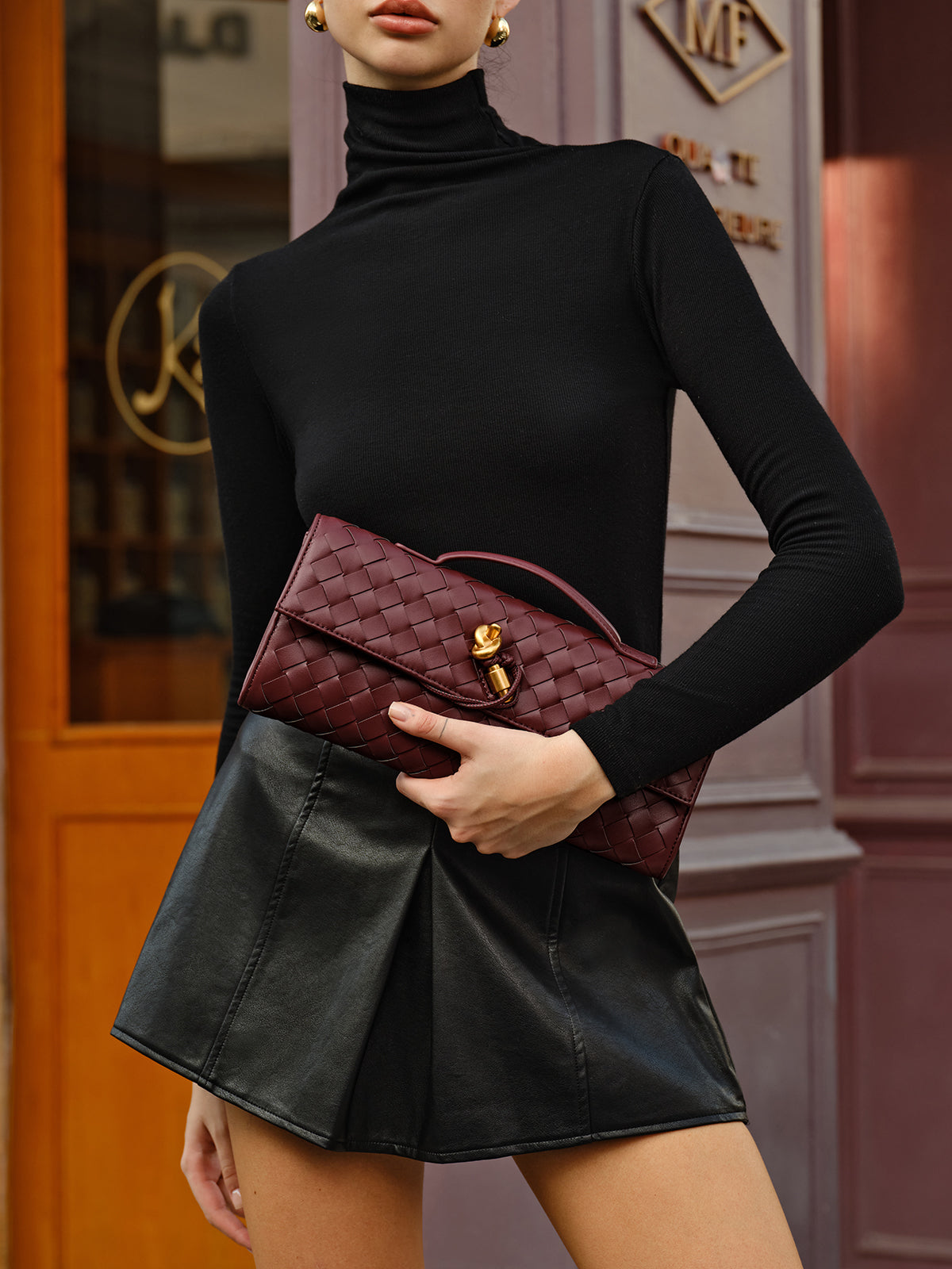Bolso Clutch de Hombro Tejido con Solapa de Dos Formas