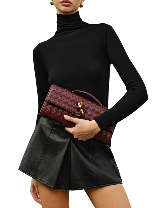 Bolso clutch de hombro tejido Zevrion con solapa convertible en dos formas