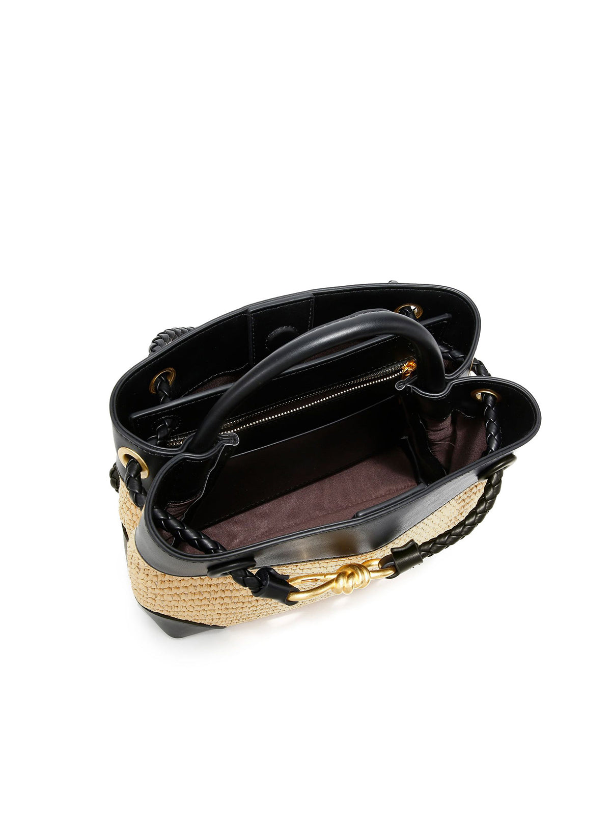Woven Metal Accent Top Handle Handbag