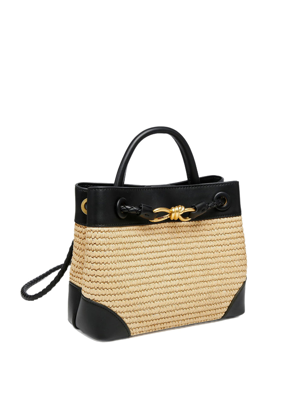 Woven Metal Accent Top Handle Handbag