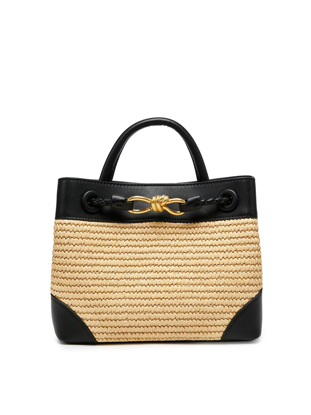Woven Metal Accent Top Handle Handbag