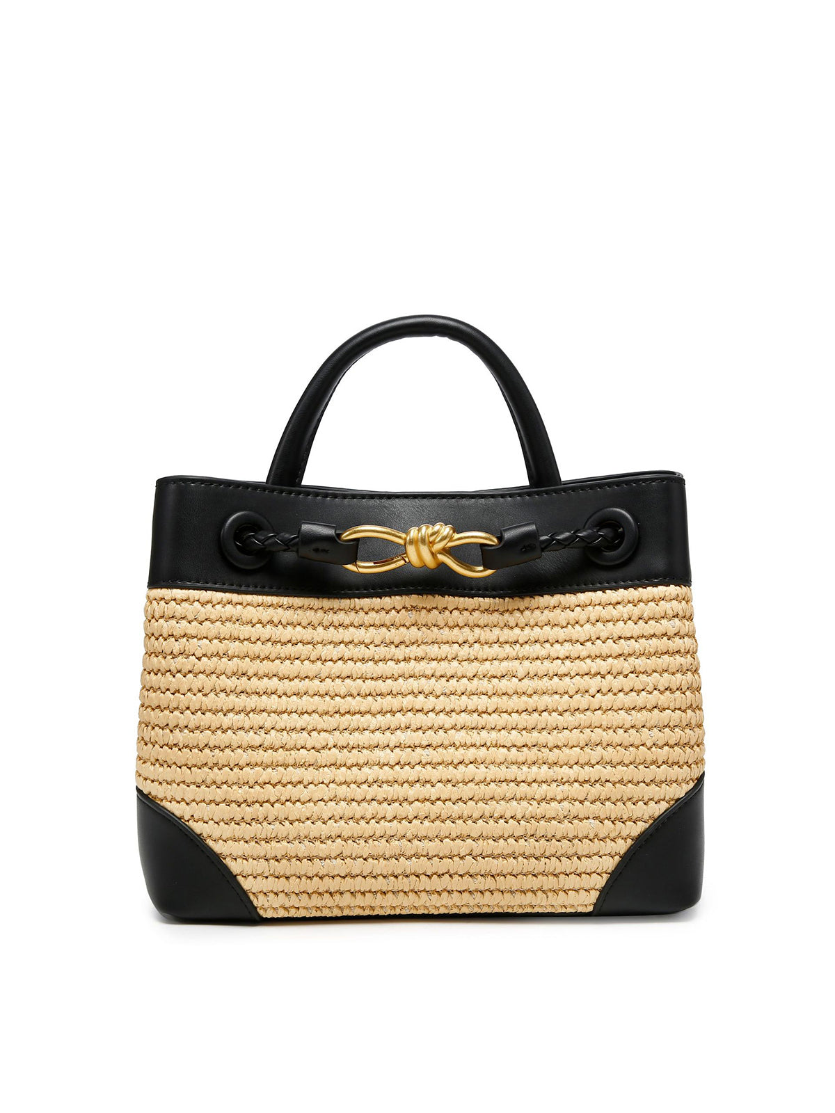 Woven Metal Accent Top Handle Handbag