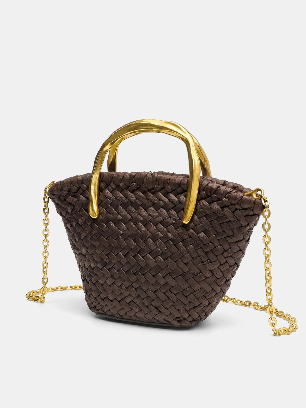 Woven Metal Handle Crossbody Handbag