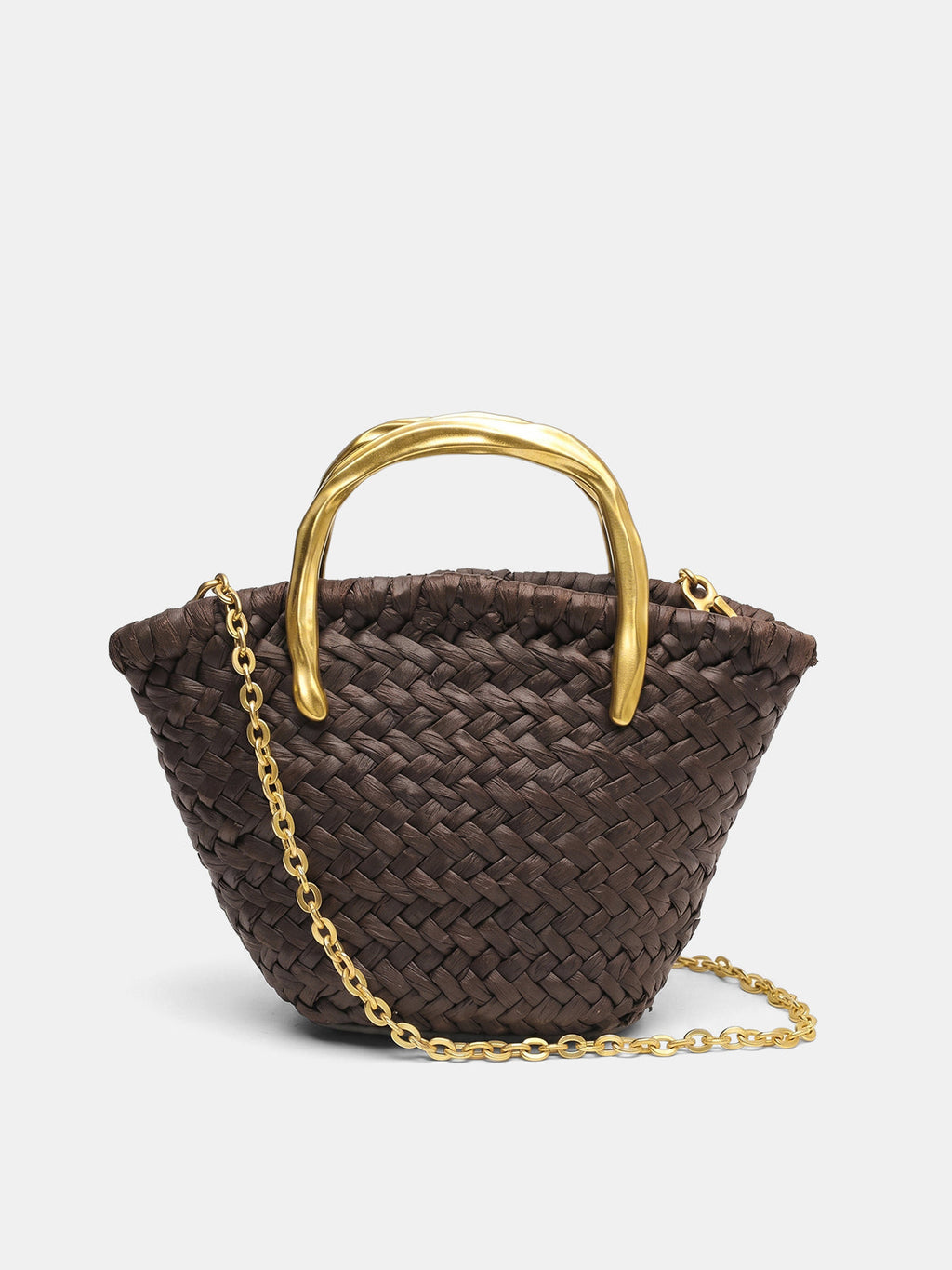 Woven Metal Handle Crossbody Handbag