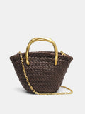 Woven Metal Handle Crossbody Handbag