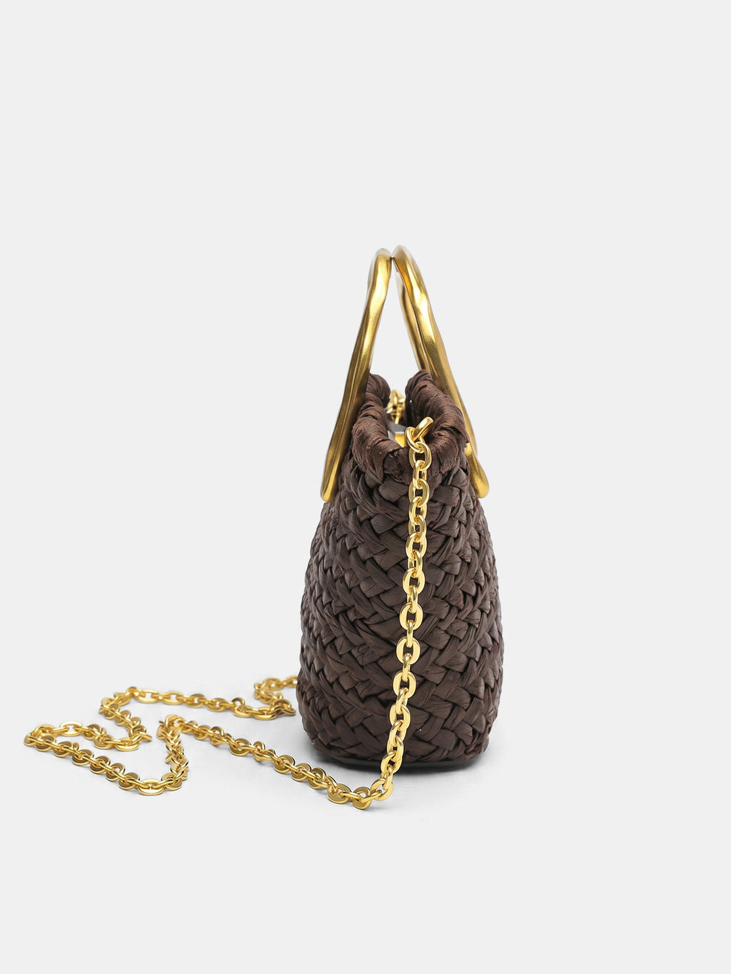 Woven Metal Handle Crossbody Handbag