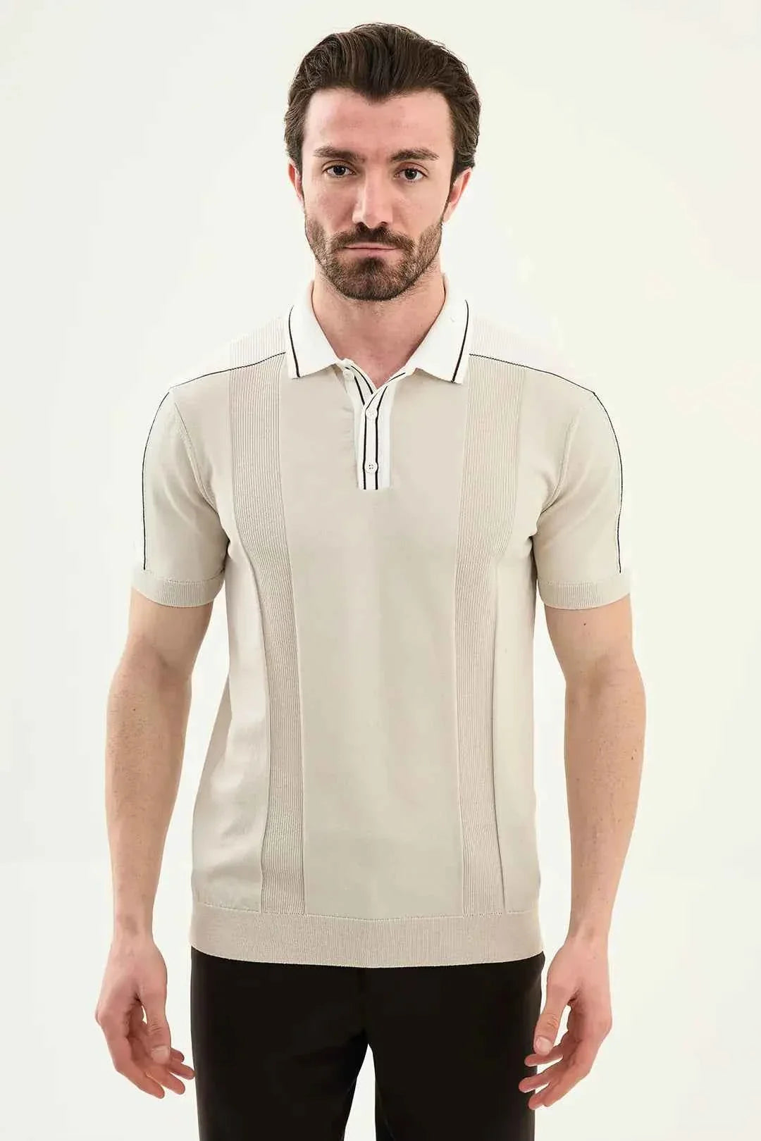 Polo Laredo de Punto a Rayas Beige