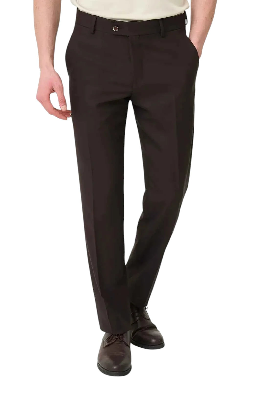 Pantalón de vestir Zevrion marrón oscuro, corte slim, para hombre