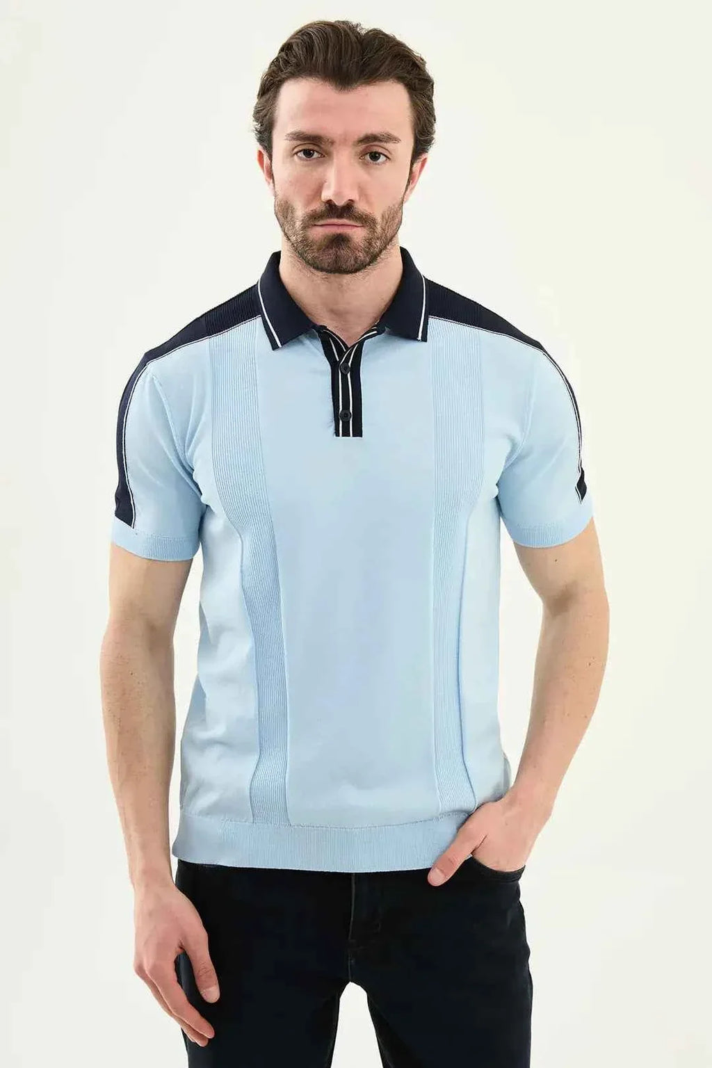 Polo Laredo de Punto a Rayas Azul Claro