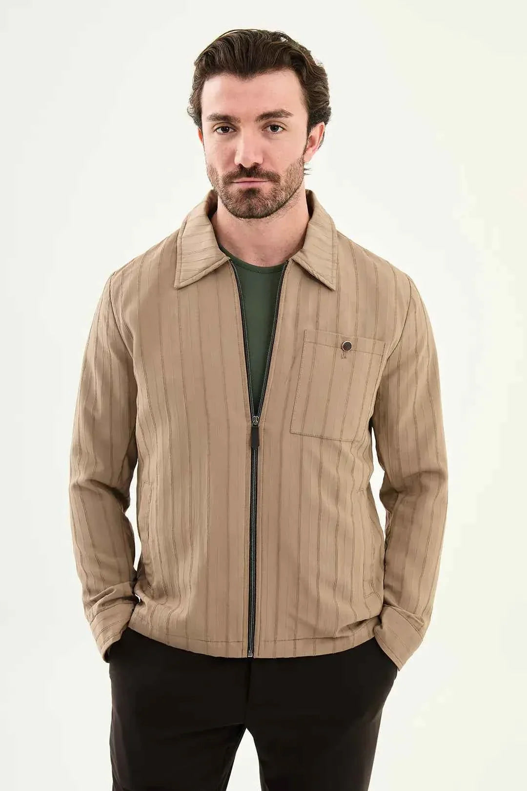 Chaqueta Overshirt Laredo a Rayas Beige