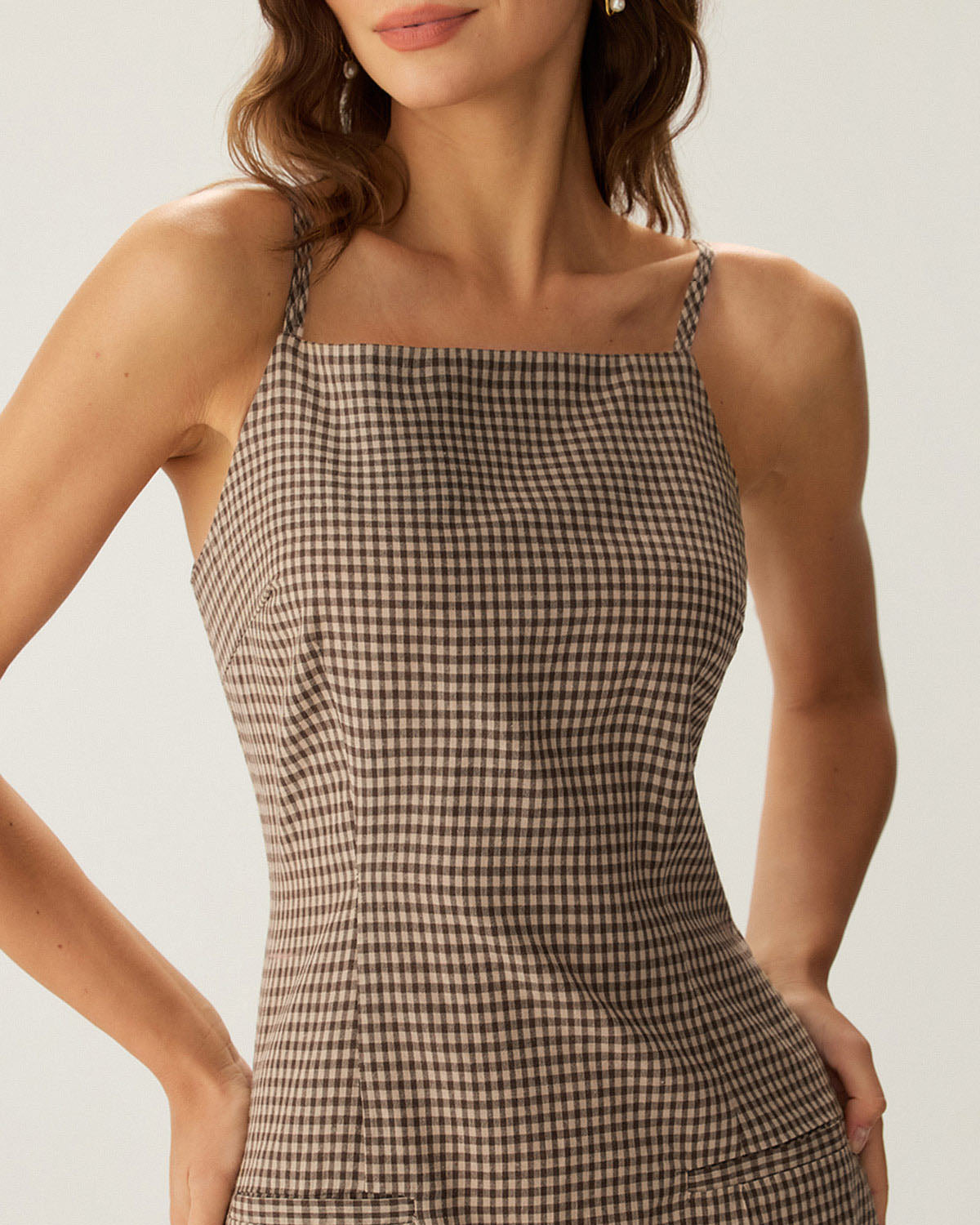 Brown Gingham Slip Mini Dress