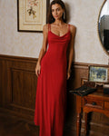 Red Cowl Neck Tie A-Line Maxi Dress