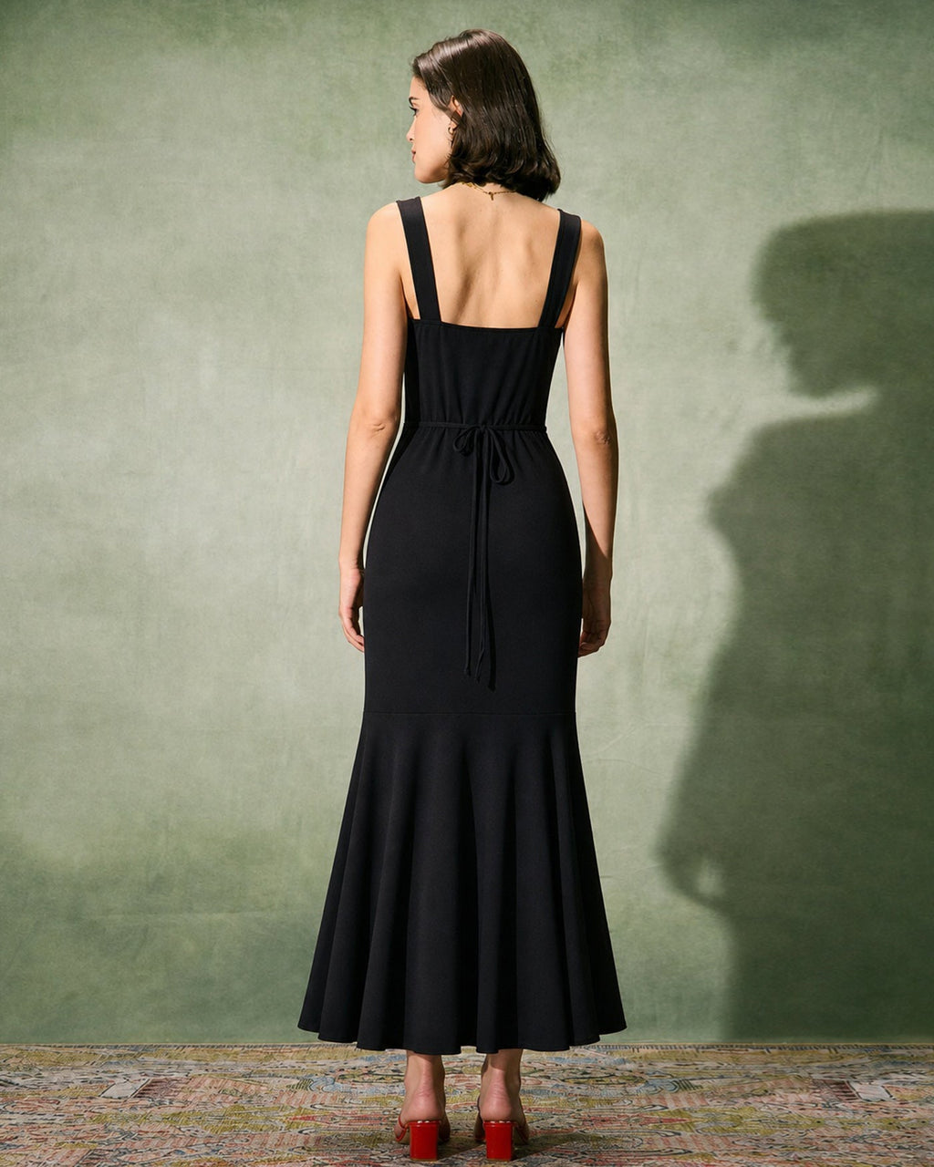 Black Sweetheart Neck Slit Ruffle Maxi Dress