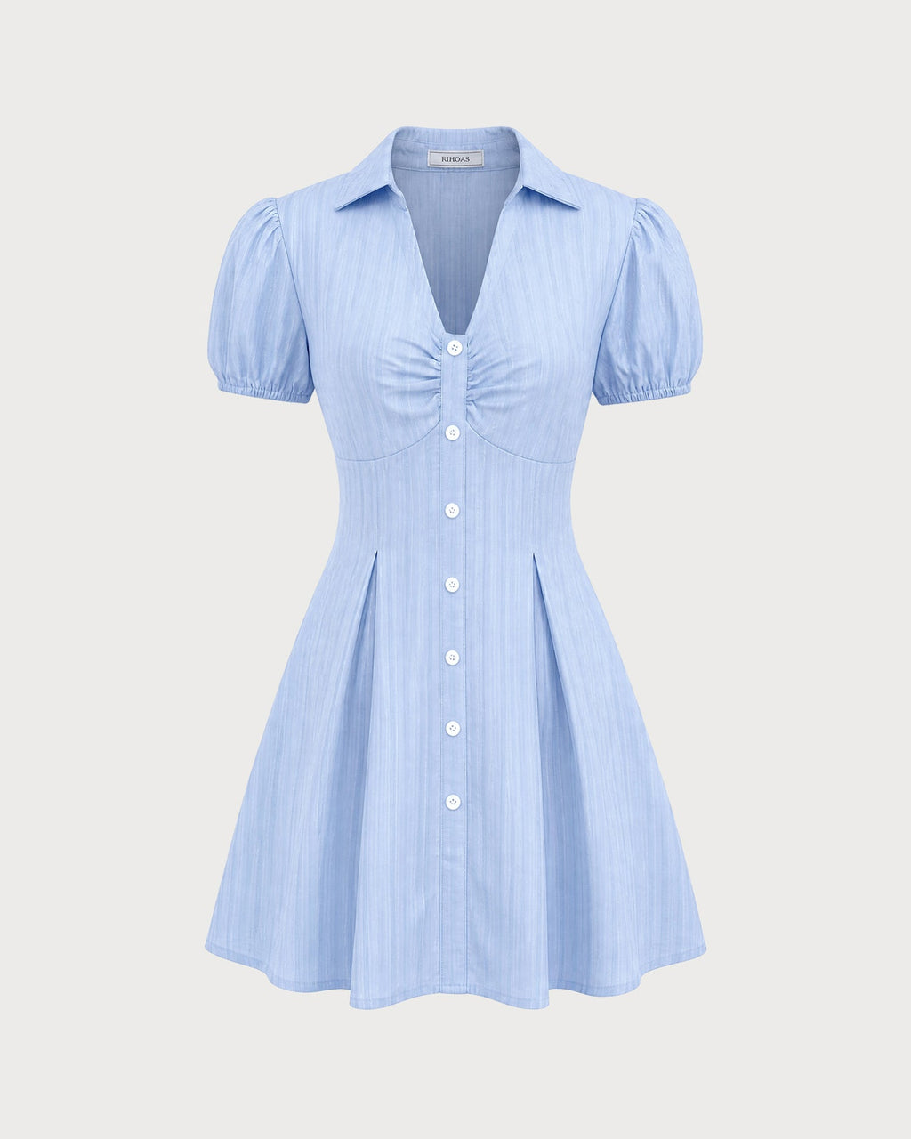 Blue Collar Puffed Sleeve Button Mini Dress