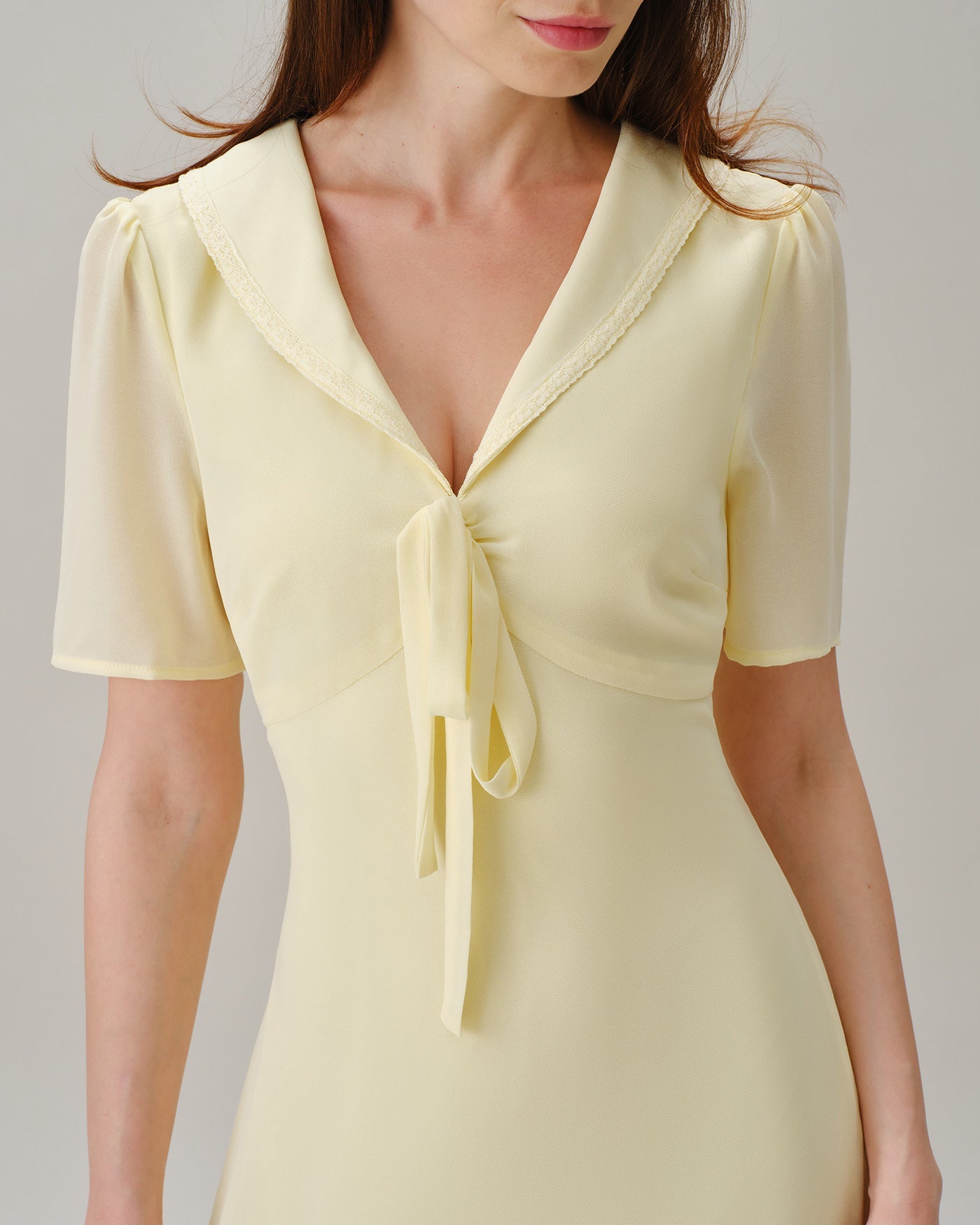 Yellow V Neck Tie Tunic Maxi Dress