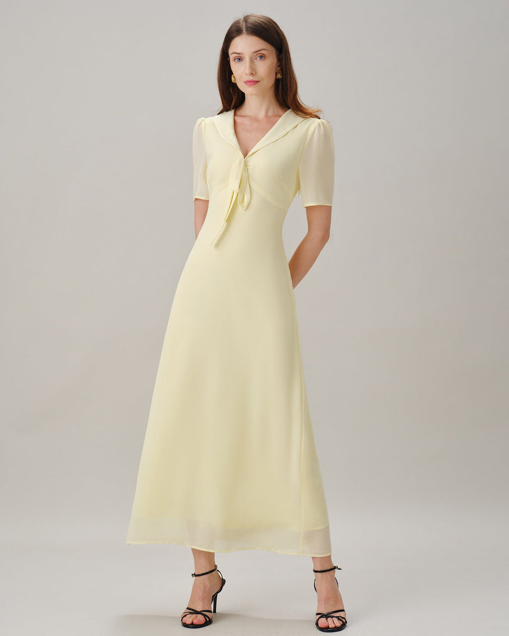 Yellow V Neck Tie Tunic Maxi Dress