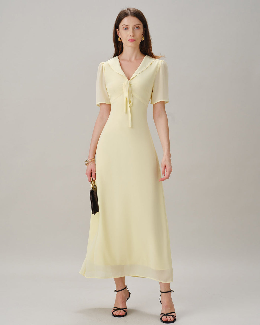 Yellow V Neck Tie Tunic Maxi Dress