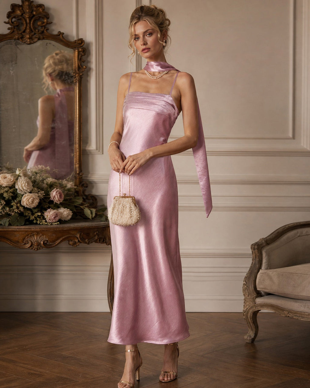Pink Slip Mermaid Satin Maxi Dress