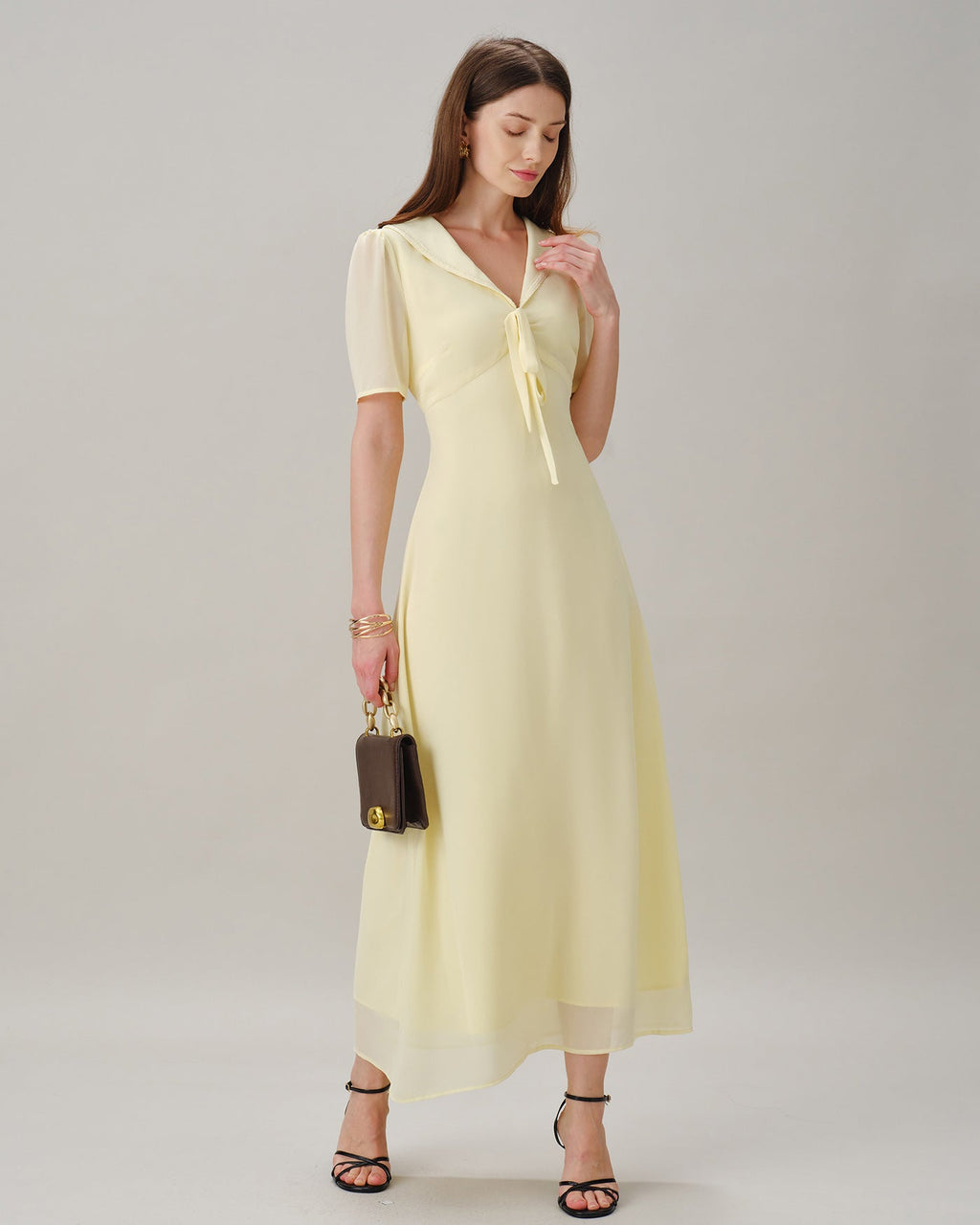 Yellow V Neck Tie Tunic Maxi Dress
