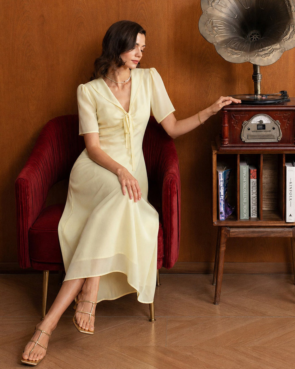Yellow V Neck Tie Tunic Maxi Dress