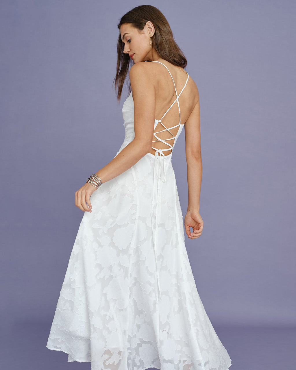 White X Cross Jacquard Slip Maxi Dress