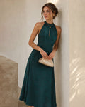Green Mock Neck Sleeveless Jacquard Maxi Dress