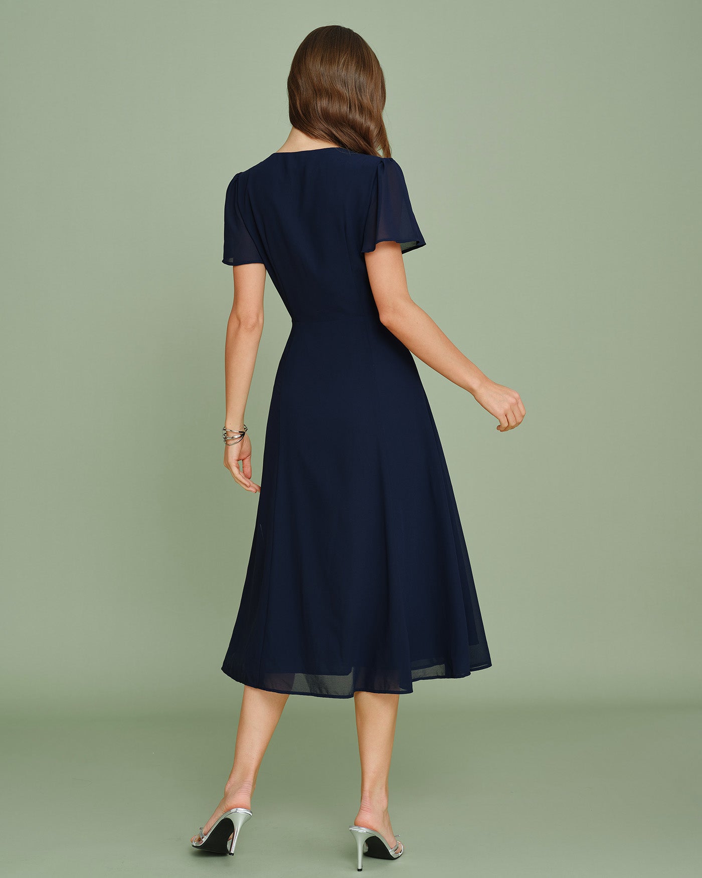 Navy Cut Out Chiffon Midi Dress
