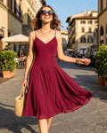 Red Chiffon A-Line Slip Midi Dress