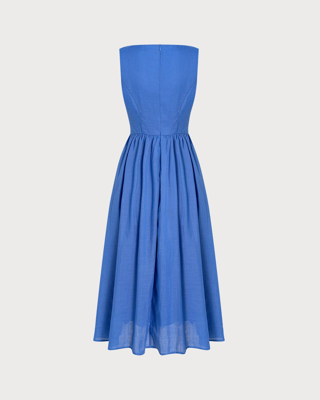 Blue Square Neck Tie Pockets Midi Dress