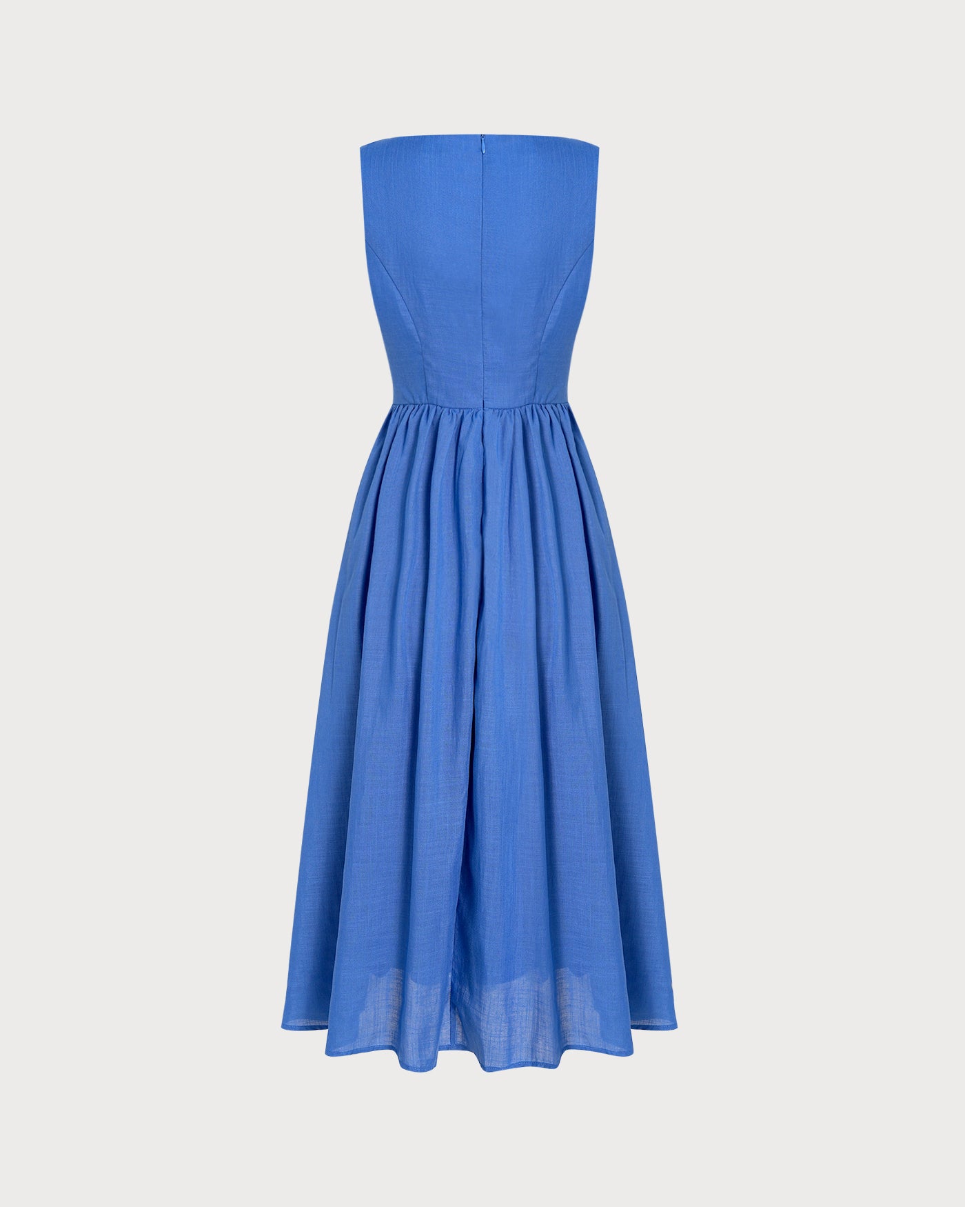 Blue Square Neck Tie Pockets Midi Dress