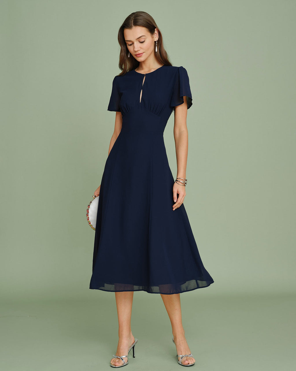 Navy Cut Out Chiffon Midi Dress