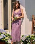 Purple Floral Ruffle Tie Strap Midi Dress