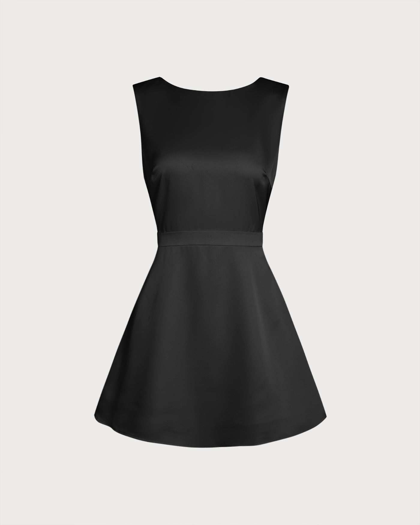 Black Boat Neck Pearl A-Line Mini Dress