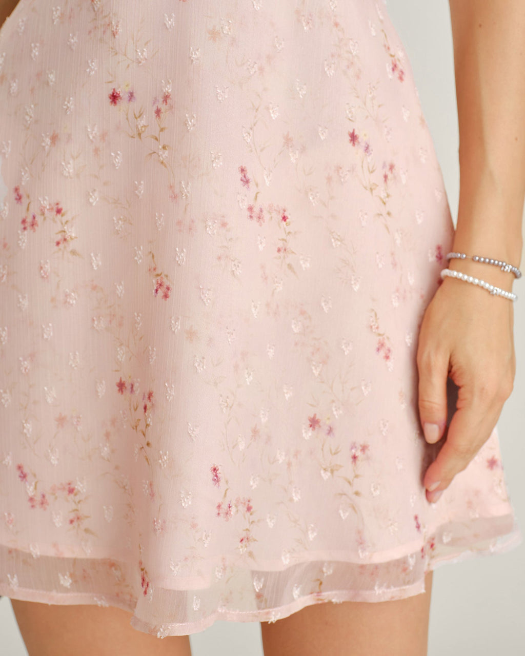 Pink Cap Sleeve Jacquard Mini Dress