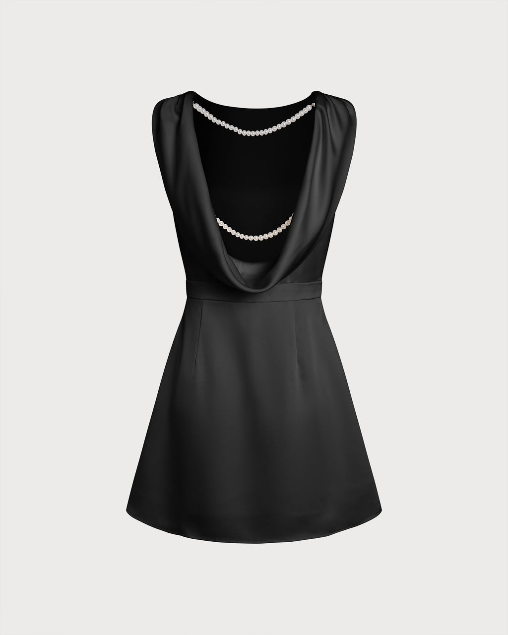 Black Boat Neck Pearl A-Line Mini Dress