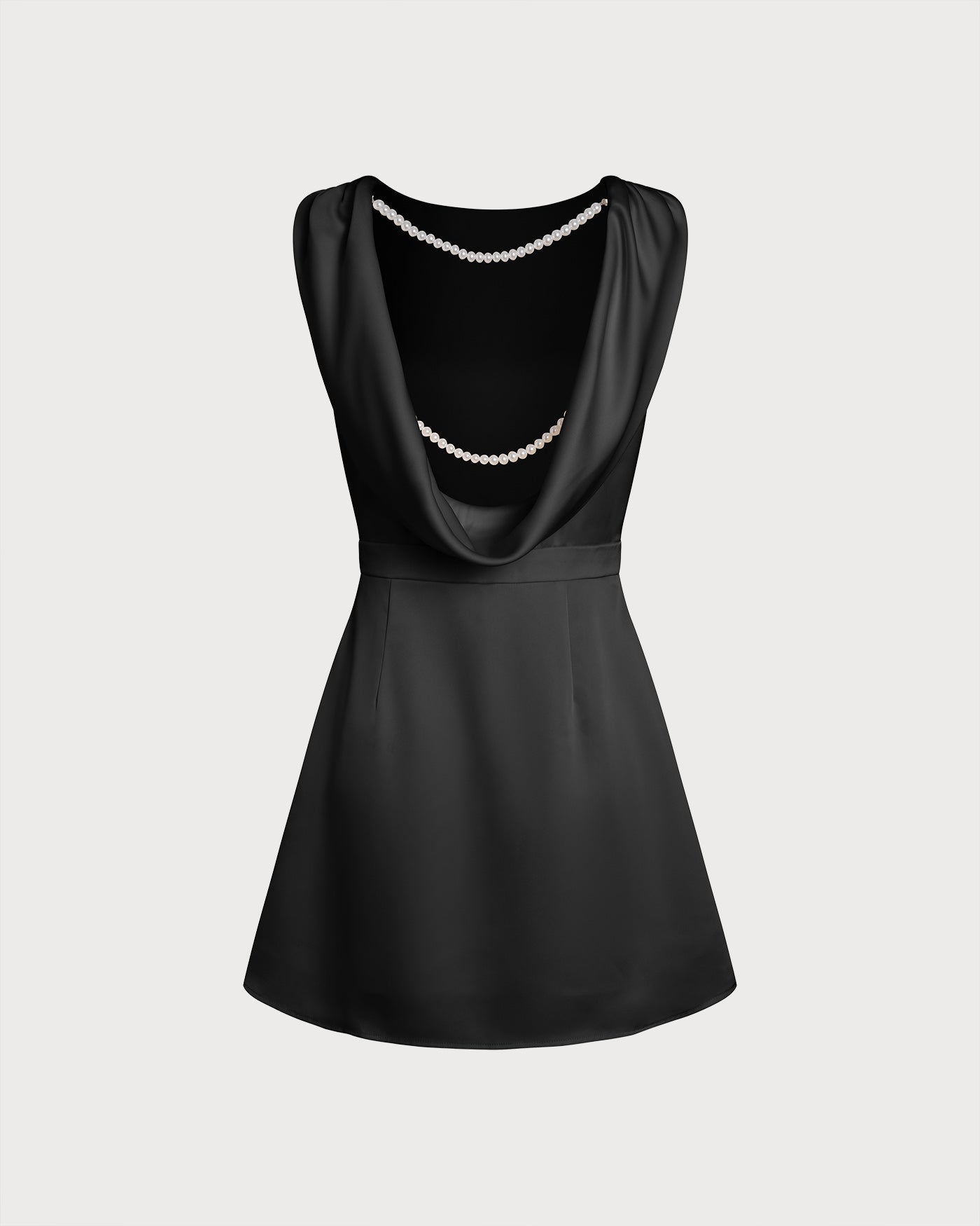Black Boat Neck Pearl A-Line Mini Dress