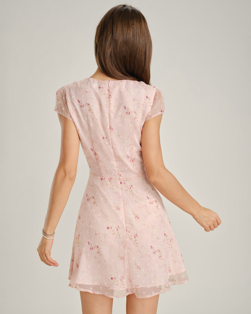 Pink Cap Sleeve Jacquard Mini Dress