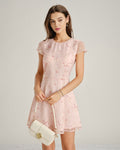 Pink Cap Sleeve Jacquard Mini Dress