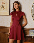 Red Mandarin Collar Satin Mini Dress